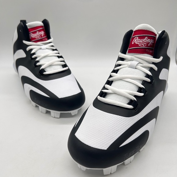 New Rawlings Baseball Cleats Mens 12D Black White Rookie Molded Cleats - Picture 1 of 10